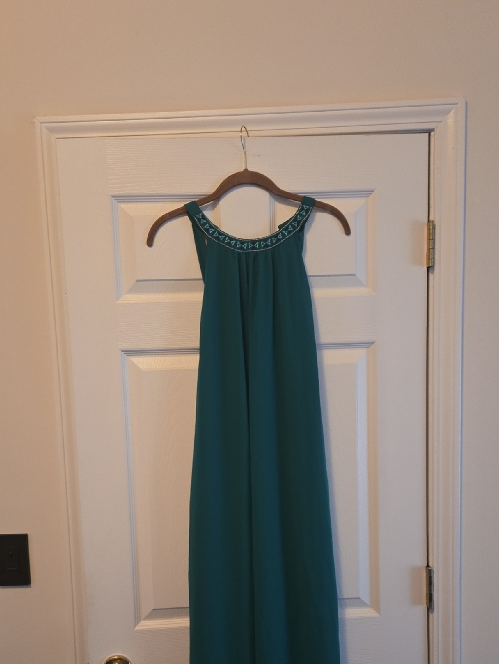 Maurices Teal Maxi Dress with Embroidered Neckline